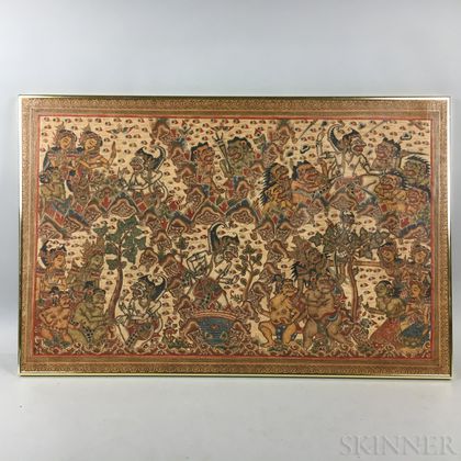 Framed Balinese Textile with Mythological Figures