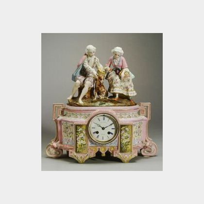 French Bisque Porcelain Three Piece Clock Garniture