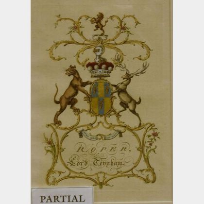 Six Framed English Hand Tinted Engravings of Coats of Arms