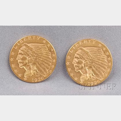 Two Indian Head Two and One Half Dollar Gold Coins