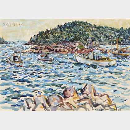 Two Works: Ivan Le Lorraine Albright (American, 1897-1983),Fishing Boats by the Coast, Probably Deer Isle, Maine