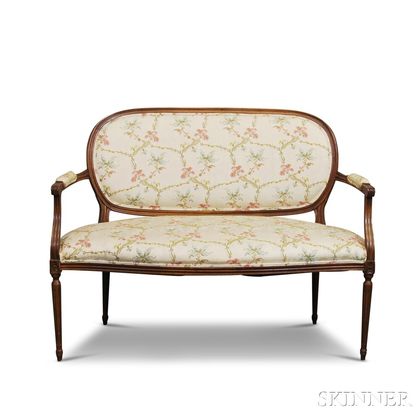 Provincial Louis XVI-style Carved Walnut Upholstered Settee