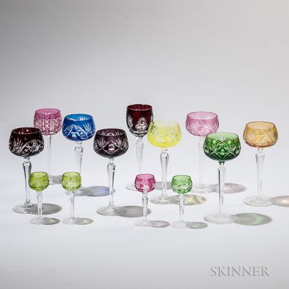 Twenty-nine Pieces of Colored Glass Stemware