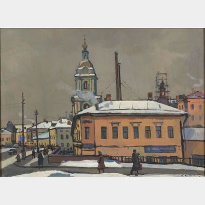 Russian School, 20th Century The City Streets, Winter
