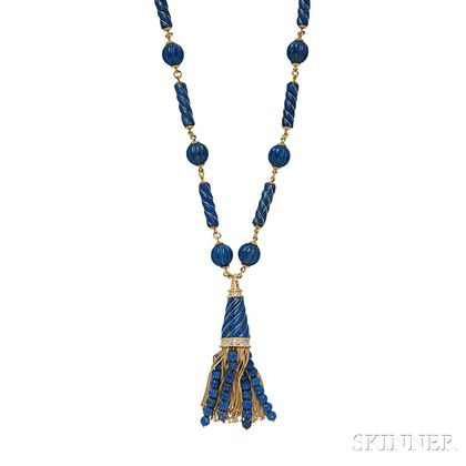 18kt Gold, Sodalite, and Diamond Necklace, 