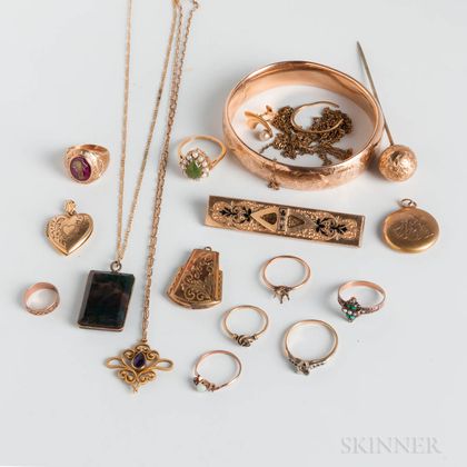 Group of Low-karat Gold and Gold-filled Jewelry