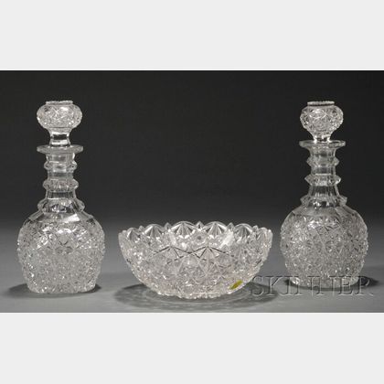 Set of Three Colorless Cut Glass Table Articles