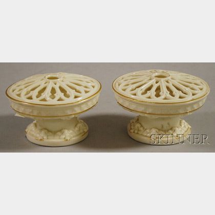 Pair of Worcester Gothic Revival Gilt Reticulated Porcelain Footed Pastille Burners, and a Fourteen-piece Miles Mason Gilt-po... 