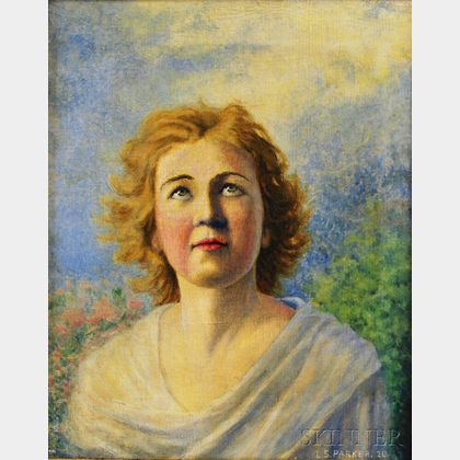 Attributed to Lawton Silas Parker (American, 1868-1954) Portrait Bust of a Woman with Eyes Raised