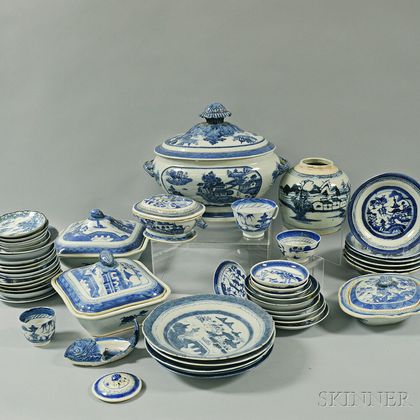 Large Group of Canton Porcelain Tableware Items