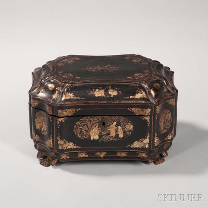 Chinese Export Carved and Lacquered Tea Caddy