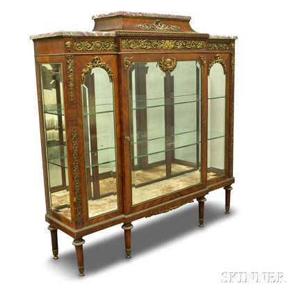 Louis XVI-style Ormolu-mounted and Kingwood Veneer Marble-top Curio Cabinet