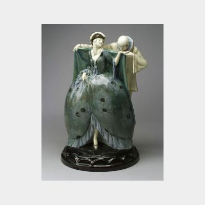 Goldscheider Pierrot and Lady Ceramic Figurine