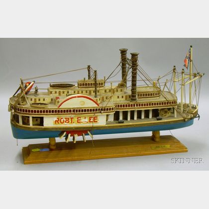 Painted Wooden Paddle River Steamboat Model of the Robert E. Lee