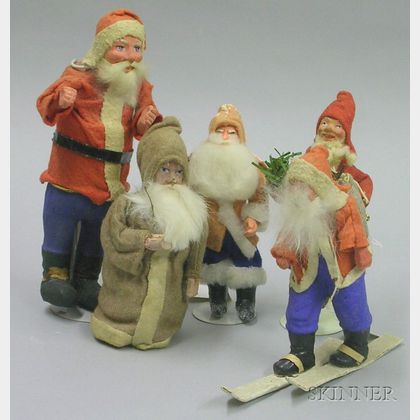 Five Cloth and Composition Santa Figures