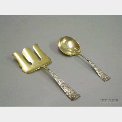 Pair of George W. Sheibler & Co. Sterling Silver Serving Pieces with Gold Wash