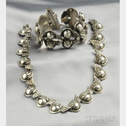 Mexican Sterling Silver Necklace and Bracelet, Margot de Taxco