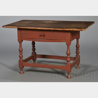 Painted Maple and Pine Tavern Table with Drawer