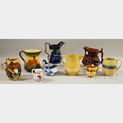 Nine Assorted Decorated Ceramic Jugs and Pitchers. 