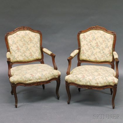 Pair of French Provincial Walnut Fauteuil
