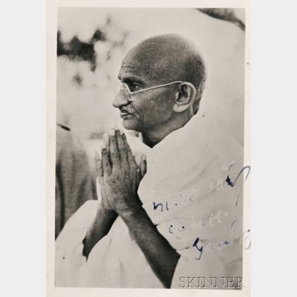 Gandhi, Mahatma (1869-1948) Signed Photograph, Additional Snapshot, and Letter from Amrit Kaur (1889-1964).