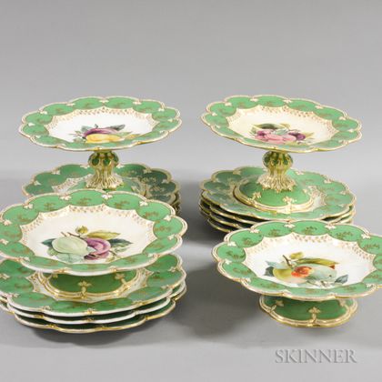 Fifteen Pieces of Fruit-decorated Porcelain Tableware