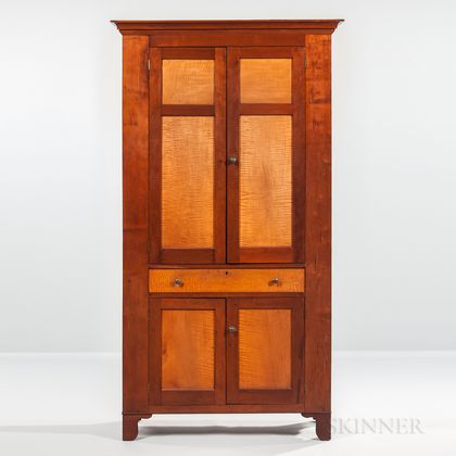 Tiger Maple and Cherry Paneled Cupboard