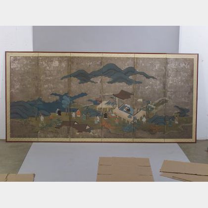 Japanese Six-Panel Folding Floor Screen