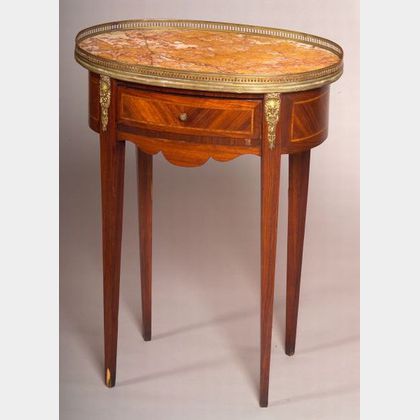 Louis XV Style Inlaid Tulipwood and Marble-top Oval Gueridon