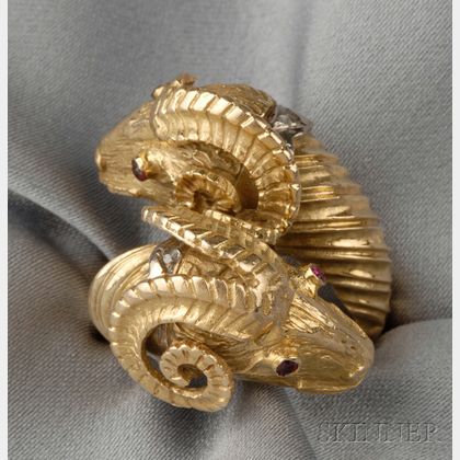 18kt Gold Ram's Head Ring, Zolotas