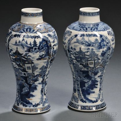 Pair of Export Nanking-style Blue and White Meiping Vases