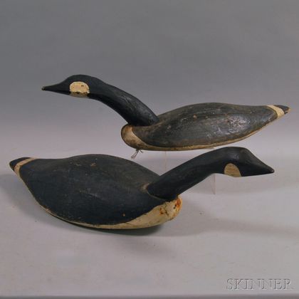 Pair of Primitive Carved and Painted Canada Goose Duck Decoys