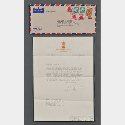 Gandhi, Indira (1917-1984) Typed Letter Signed, 25 December 1968.