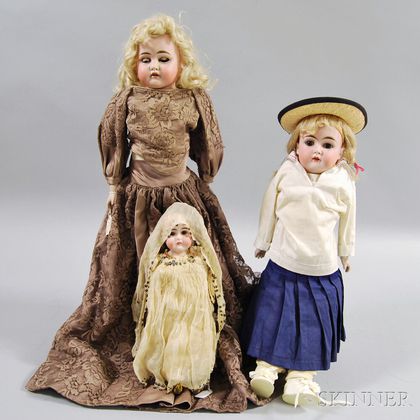 Three German Bisque Head Girl Dolls