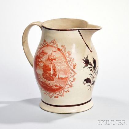 Polychrome Transfer-decorated Liverpool Pottery Creamware Pitcher