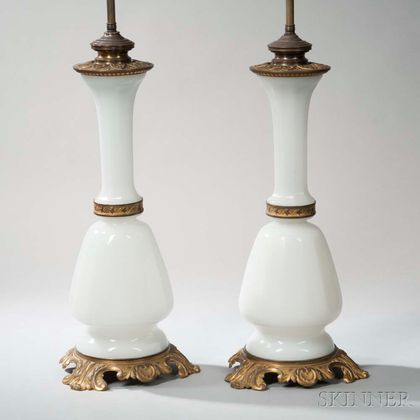Pair of Gilt-bronze-mounted Opaline Glass Lamp Bases