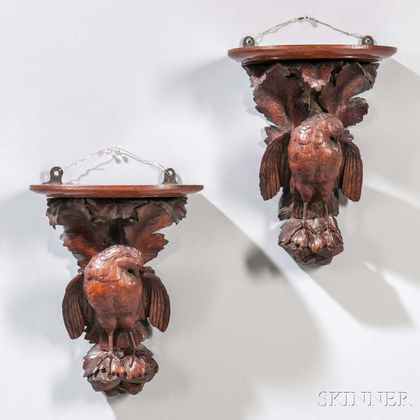 Pair of Victorian Carved Bird Wall Brackets