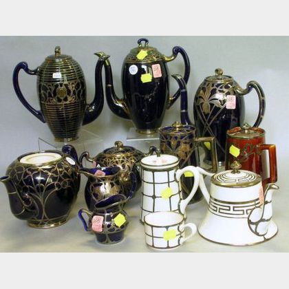 Twelve Pieces of Silver Overlay Glazed Porcelain Tea and Coffeeware