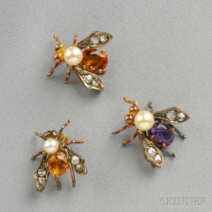 Three Gem-Set Insect Brooches