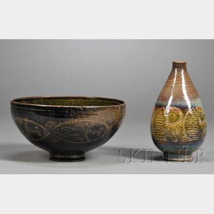 Edwin and Mary Sheier Pottery Vase and Bowl