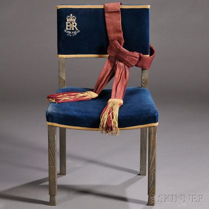 Replica Peers Chair from Queen Elizabeth II's Coronation and Guard's Sash