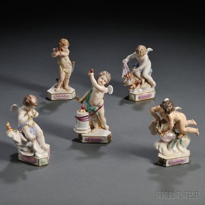 Five Meissen Porcelain Motto Figures