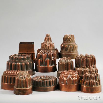 Thirteen Copper Pudding Molds