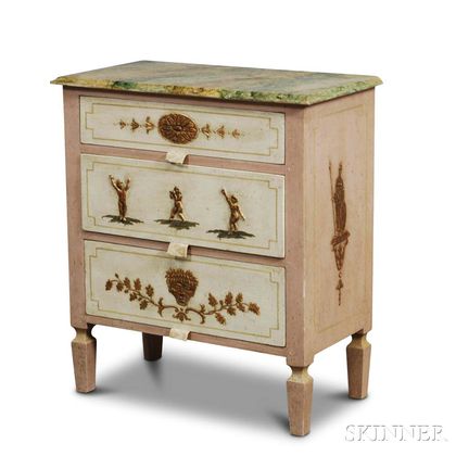 Hollywood Regency Paint-decorated Three-drawer Chest