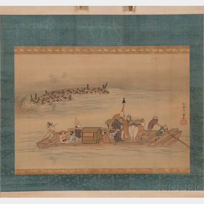 Hanging Scroll Depicting a Ferry on a River