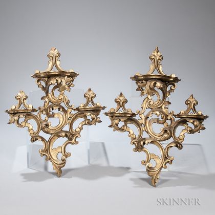 Two Rococo-style Giltwood Wall Brackets