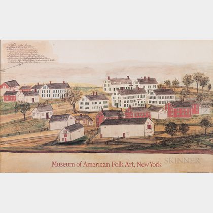 Poster of a Labeled Drawing of "Shaker Village, Alfred, Maine,"