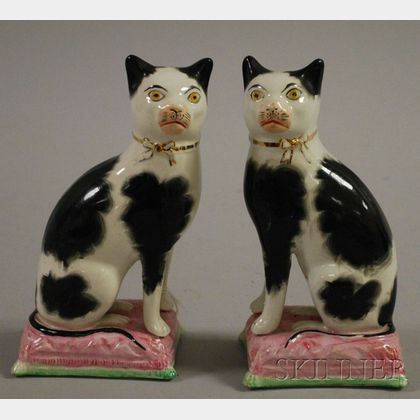 Pair of Staffordshire-style Seated Cats