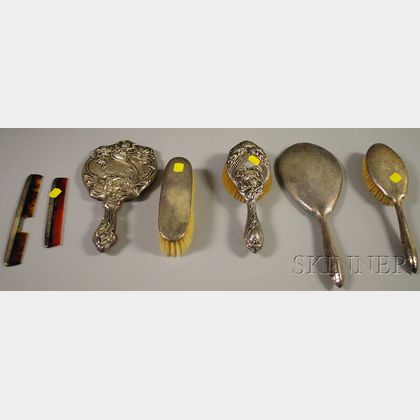 Seven Sterling Silver-mounted Dresser Items
