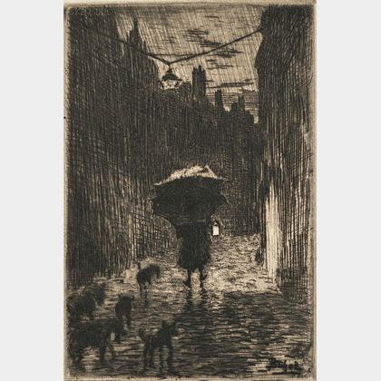 Félix Hilaire Buhot (French, 1847-1898) Nine Diminutive Images: Ma petite village, 1er planche (Après la pluie)